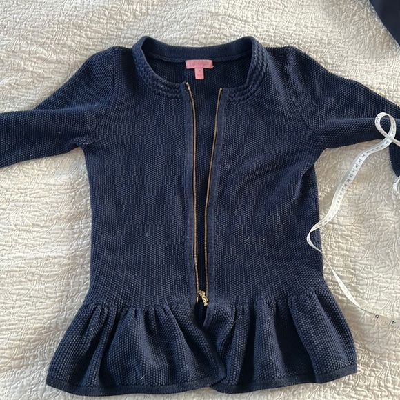 Lilly Pulitzer Karla Navy Metallic Shimmer Peplum Zip Cardigan medium M Blue - Picture 1 of 4